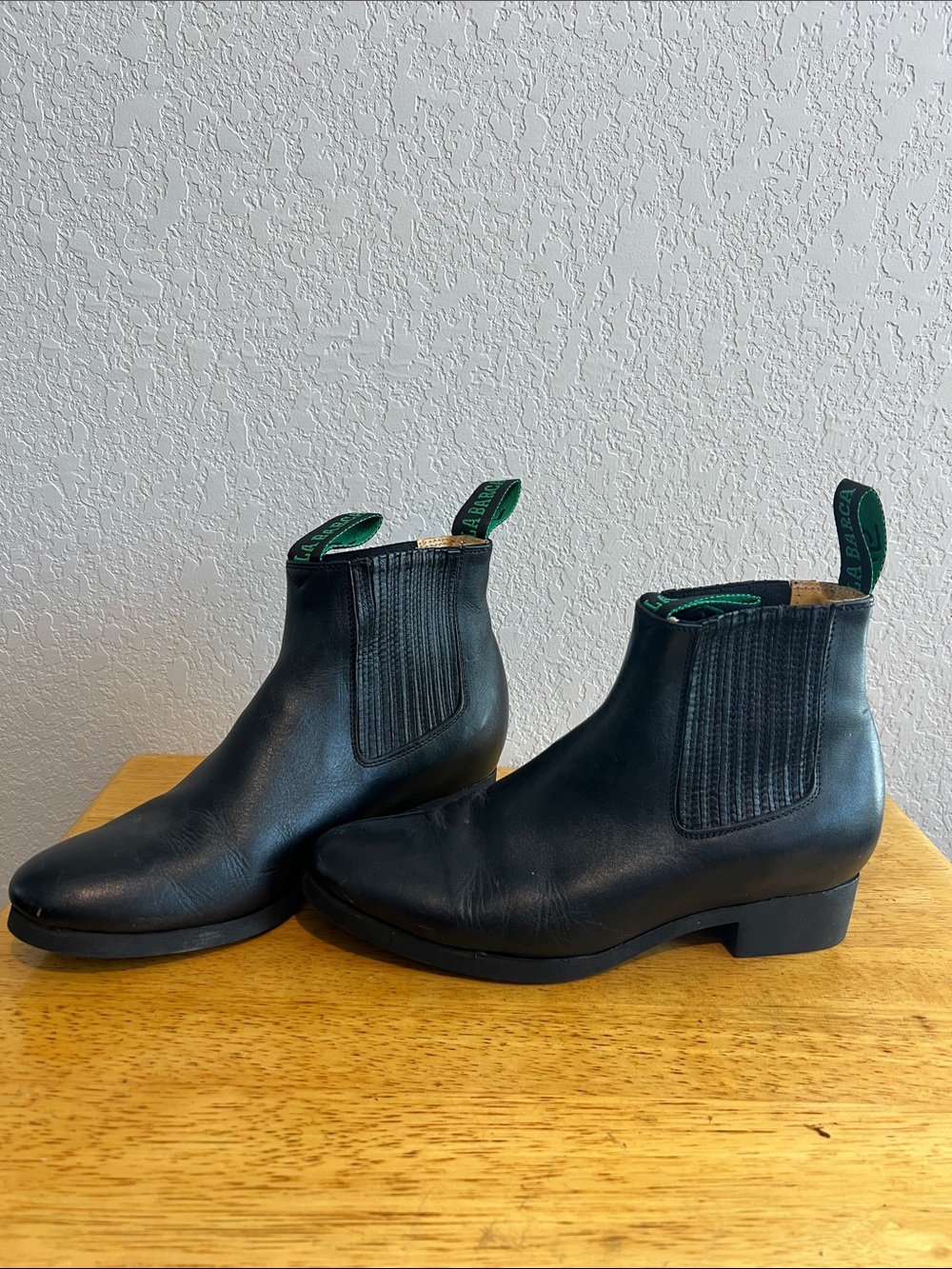 La Barca Black Chelsea Ankle Boots with Green Pull Tabs made in Mexico